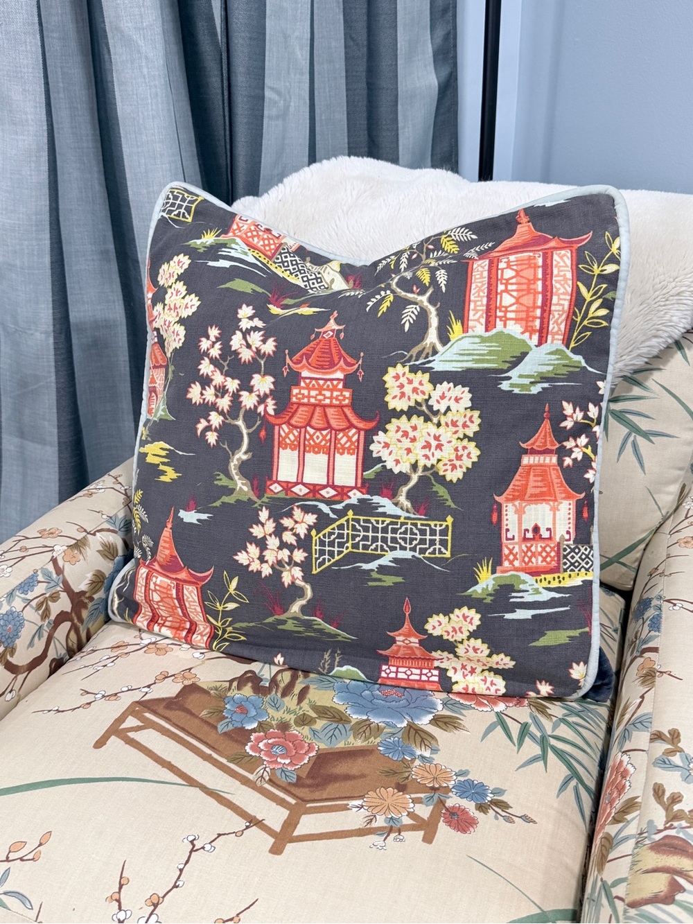 Maximalist Cherry Blossom Shoji Print Accent Pillow Sham